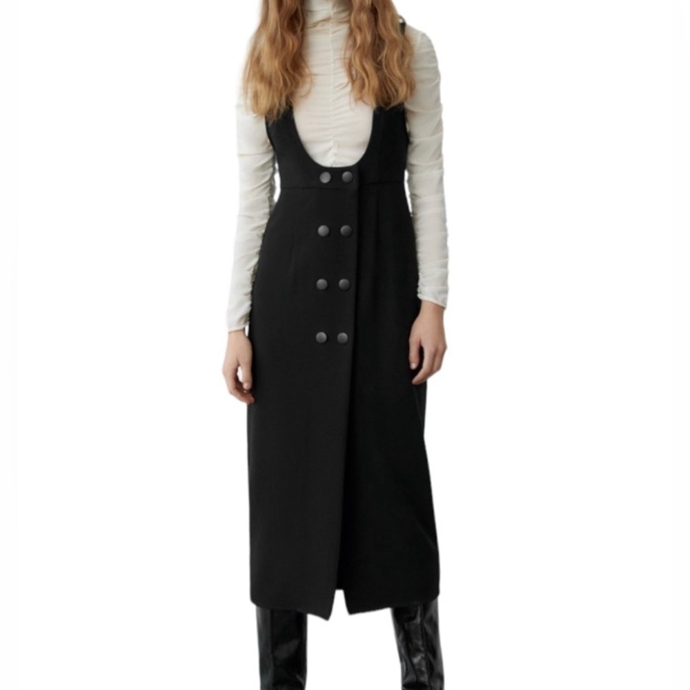 Zara NWT Black Double Breasted Pinafore Dress Size‎ S